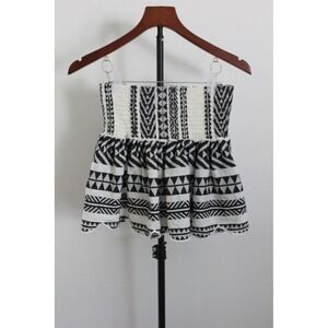 Muche et Muchette Black White Geometric Smocked Mini Skirt Cotton One Size